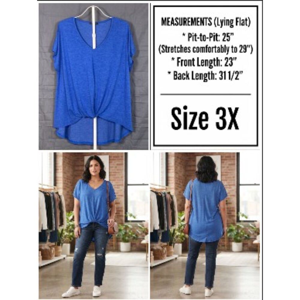 Plus Size 3X LoveUDear Heathered Royal Blue Twist Front High Low Tunic Top 22 24